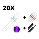 Kit 20 Un Led 5mm Alto Brilho Ultravioleta Uv + Resistor 12v