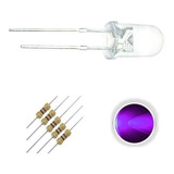 Kit 20 Un Led Ultravioleta Uv Alto Brilho 5mm + Resistor 12v