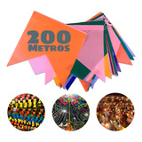 Kit 200 Metros Bandeirinha Festa Junina Plástico Decoração