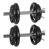 Kit 20kg Anilhas Emborrachadas + 2 Halteres Barra Musculação Cor Preto