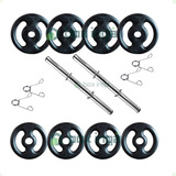 Kit 20kg Com Barras E Anilhas P/ Musculação Halter + Brinde