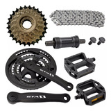 Kit 21v Corrente, Catraca, Coroa, Pedal, Jg Centro Aro 26 29