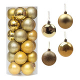 Kit 24 Bolas De Natal 6cm Dourada Lisa Fosca Glitter Árvore