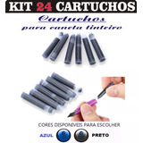 Kit 24 Cartuchos Tinta Carga Caneta Tinteiro Azul  Preto -