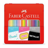 Kit 24 Lápis Cor Faber-castell 10 Pastel 10 Metálicos 4 Neon