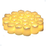 Kit 24 Velas De Led Eletrônica Decorativa Amarela + Bateria 