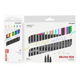Kit 26 Caneta Lettering Pincel Brush Pen Neon Pastel Newpen