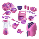 Kit 29pç Cozinha Infantil Completa Comida Fogão Air Fryer 