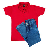 Kit 2pçs Calça Jeans Infantil 10 Ao 16 + Camisa Polo Meninos