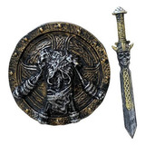 Kit 2pçs Escudo + Espada Caveira Pirata Medieval Fantasia 