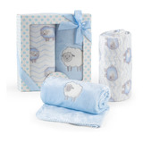 Kit 2pçs Manta Coberta Bebê Bordada Menino Fofinha Quentinha