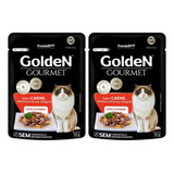 Kit 2un Sachê Gatos Castrados Sabor Carne 70g Golden Gourmet