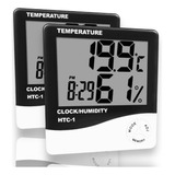 Kit 2un Termo Higrômetro Relógio Sensor Temperatura Umidade 