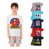 Kit 2x Pijama Infantil Menino Verão Herois Algodão