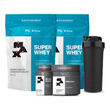 Kit 2x Whey 900g + Bcaa + Creatina + Shaker - Max Titanium Sabor Baunilha