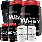 Kit 2x Whey Protein + 2x Bcaa + 2x Creatina + Coqueteleira - Bodybuilders - Sabor Morango