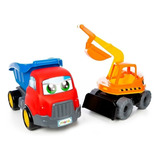 Kit 2x1 Super Caminhão Caçamba Basculante E Retroescavadeira