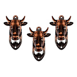 Kit 3 Abridor Garrafa De Parede Boi Cabeça Animal Decorativo