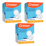Kit 3 Absorvente Para Seios Cremer Toque Suave Leve 90 Uni