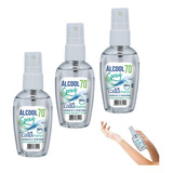 Kit 3 Álcool Líquido 70% Inpm Spray 60ml De Bolso Revenda