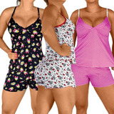 Kit 3 Baby Doll Grupomb Short Doll Estampado Pijama Feminino