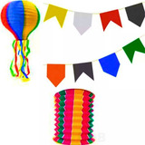 Kit 3 Balão Festa Junina + 30m Bandeirinhas + 3 Lanterna