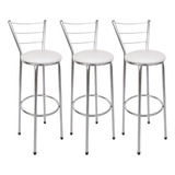 Kit 3 Banqueta Alta Cromada Balcão Bistrô Cozinha Americana Acabamento Da Estrutura Cromado Cor Branco
