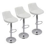 Kit 3 Banquetas Para Cozinha Bar Alta Milano Carmel Confortável Banqueta Alta Cozinha Com Regulagem Acabamento Da Estrutura De Metal Cor Branca Branco