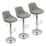 Kit 3 Banquetas Para Cozinha Bar Alta Milano Carmel Confortável Banqueta Alta Cozinha Com Regulagem Acabamento Da Estrutura De Metal Cor Cinza
