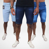 Kit 3 Bermudas Jeans Masculina Lycra Elastano