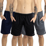 Kit 3 Bermudas Masc Adulto Dry Fit Furadinho Verão Ref 102