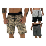 Kit 3 Bermudas Masculinas Moleton Camuflada Floral Treino