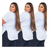 Kit 3 Blusa Feminina Longa Camiseta V Tapa Bumbum Plus Size