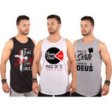 Kit 3 Blusa Masculina Camiseta Regata Longline Cristã Fé Fit