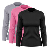 Kit 3 Blusas Feminina Dry Academia Manga Longa Proteção Uv