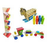 Kit 3 Brinquedos Pedagógico Trenzinho Pista Maluca Cavalinho
