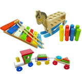 Kit 3 Brinquedos Pedagógico Trenzinho Xilofone Cavalinho