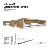 Kit 3 Cabideiro Prateleira Araras Roupas Mdf 60x25 Hanover