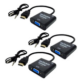 Kit 3 Cabo Conversor Adaptador Hdmi P Vga C Saída P2 Áudio
