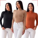 Kit 3 Cacharrel Inverno/frio Blusinha Canelada Feminina Gola
