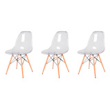 Kit 3 Cadeiras Charles Eames Eiffel Acrílica Transparente