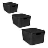 Kit 3 Caixas Organizadoras Rattan Com Tampa 7l + 15l + 20l