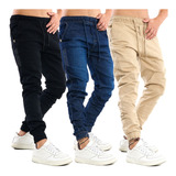 Kit 3 Calça Jeans Masculina Jogger Atacado C/ Elastano Punho