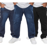 Kit 3 Calca Jeans Masculina Plus Size Casual Com Lycra