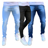 Kit 3 Calça Jeans Masculina Skinny Com Elastano Premium