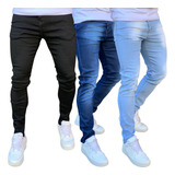 Kit 3 Calça Jeans Masculina Skinny Com Lycra Justa Na Perna