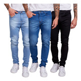 Kit 3 Calça Jeans Sarja Masculina Skinny Slim Lycra Colorida