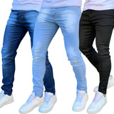 Kit 3 Calça Jeans Skinny Masculina Com Lycra Estica Muito Nf