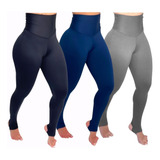 Kit 3 Calça Legging Cós Super Alto C/ Pezinho Yoga Moda Fit