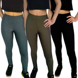 Kit 3 Calças Legging Academia Fitness Elástico Lisa Suplex